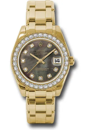   x Yellow Gold Datejust Pearlmaster 34 Watch - 34 Diamond Bezel - Black Mother-Of-Pearl Diamond Dial - 81298 dkmd Datejust watch for sale   x Datejust watch