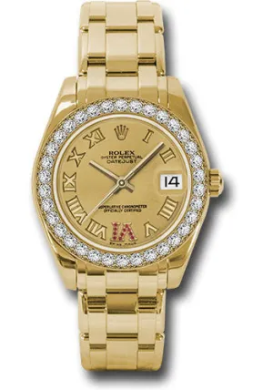   x Yellow Gold Datejust Pearlmaster 34 Watch - 34 Diamond Bezel - Champagne Ruby Roman Vi Roman Dial - 81298 chrr Datejust watch for sale   x Datejust watch