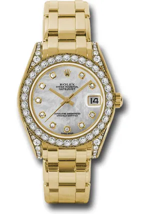   x Yellow Gold Datejust Pearlmaster 34 Watch - 34 Diamond Bezel - White Mother-Of-Pearl Diamond Dial - 81158 md Datejust watch for sale   x Datejust watch