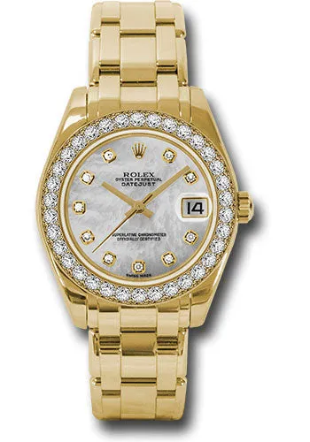   x Yellow Gold Datejust Pearlmaster 34 Watch - 34 Diamond Bezel - White Mother-Of-Pearl Diamond Dial - 81298 md Datejust watch for sale   x Datejust watch