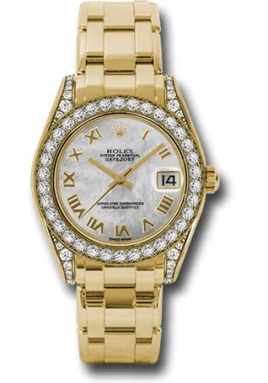   x Yellow Gold Datejust Pearlmaster 34 Watch - 34 Diamond Bezel - White Mother-Of-Pearl Roman Dial - 81158 mr Datejust watch for sale   x Datejust watch