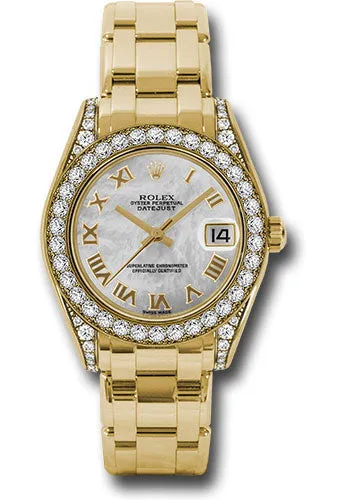   x Yellow Gold Datejust Pearlmaster 34 Watch - 34 Diamond Bezel - White Mother-Of-Pearl Roman Dial - 81158 mr Datejust watch for sale   x Datejust watch