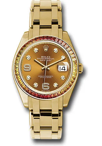   x Yellow Gold Datejust Pearlmaster 39 Watch - 48 Orange To Yellow Gradient Baguette-Cut Sapphires Bezel - Cognac Diamond Dial - 86348SAJOR Datejust watch for sale   x Datejust watch