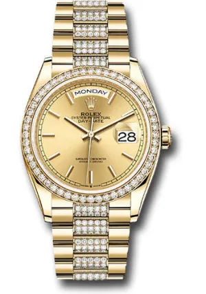   x Yellow Gold Day-Date 36 Watch - Diamond Bezel - Champagne Index Dial - Diamond President Bracelet - 128348rbr chidp Day-Date Watches Affordable Day-Date Watch