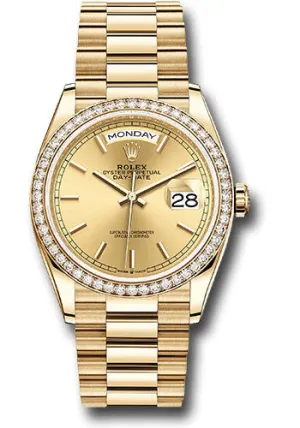   x Yellow Gold Day-Date 36 Watch - Diamond Bezel - Champagne Index Dial - President Bracelet - 128348RBR chip Day-Date Watches Affordable Day-Date Watch