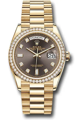   x Yellow Gold Day-Date 36 Watch - Diamond Bezel - Dark Grey Diamond Dial - President Bracelet - 128348RBR dkgdp Day-Date Watches Affordable Day-Date Watch