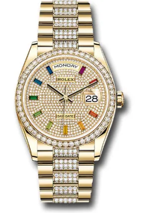   x Yellow Gold Day-Date 36 Watch - Diamond Bezel - Diamond-Paved Dial - Diamond President Bracelet - 128348rbr dprsdp Day-Date Watches Affordable Day-Date Watch