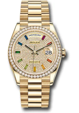   x Yellow Gold Day-Date 36 Watch - Diamond Bezel - Diamond-Paved Rainbow Sapphire Dial - President Bracelet - 128348RBR dprsp Day-Date Watches Affordable Day-Date Watch