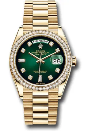   x Yellow Gold Day-Date 36 Watch - Diamond Bezel - Green Ombre Diamond Dial - President Bracelet - 128348RBR godp Day-Date Watches Affordable Day-Date Watch