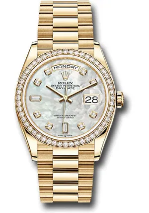   x Yellow Gold Day-Date 36 Watch - Diamond Bezel - Mother-of-Pearl Diamond Dial - President Bracelet - 128348RBR mdp Day-Date Watches Affordable Day-Date Watch