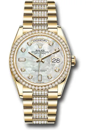   x Yellow Gold Day-Date 36 Watch - Diamond Bezel - White Mother-Of-Pearl Diamond Dial - Diamond President Bracelet - 128348rbr mddp Day-Date Watches Affordable Day-Date Watch
