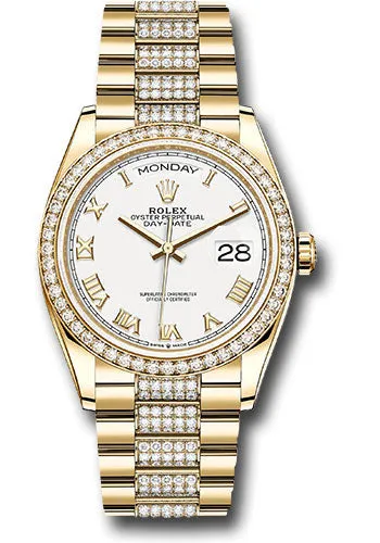   x Yellow Gold Day-Date 36 Watch - Diamond Bezel - White Roman Dial - Diamond President Bracelet - 128348rbr wrdp Day-Date Watches Affordable Day-Date Watch
