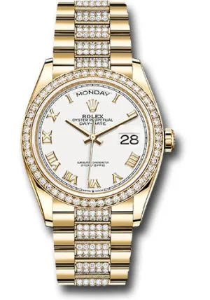   x Yellow Gold Day-Date 36 Watch - Diamond Bezel - White Roman Dial - Diamond President Bracelet - 128348rbr wrdp Day-Date Watches Affordable Day-Date Watch