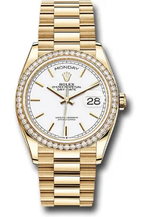   x Yellow Gold Day-Date 36 Watch - Diamond Bezel - White Roman Dial - President Bracelet - 128348rbr wrp Day-Date Watches Affordable Day-Date Watch
