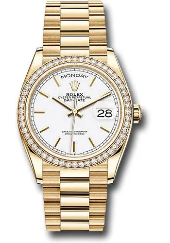   x Yellow Gold Day-Date 36 Watch - Diamond Bezel - White Roman Dial - President Bracelet - 128348rbr wrp Day-Date Watches Affordable Day-Date Watch
