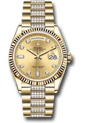   x Yellow Gold Day-Date 36 Watch - Fluted Bezel - Champagne Diamond Dial - Diamond President Bracelet - 128238 chddp Day-Date Watches Affordable Day-Date Watch