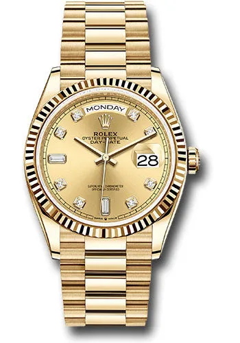   x Yellow Gold Day-Date 36 Watch - Fluted Bezel - Champagne Diamond Dial - President Bracelet - 128238 chdp Day-Date Watches Affordable Day-Date Watch