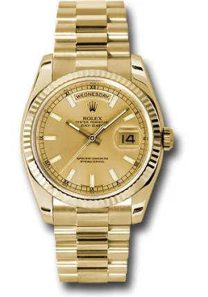   x Yellow Gold Day-Date 36 Watch - Fluted Bezel - Champagne Index Dial - President Bracelet - 118238 chsp Day-Date Watches Affordable Day-Date Watch