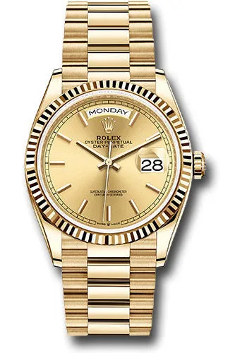   x Yellow Gold Day-Date 36 Watch - Fluted Bezel - Champagne Index Dial - President Bracelet - 128238 chip Day-Date Watches Affordable Day-Date Watch