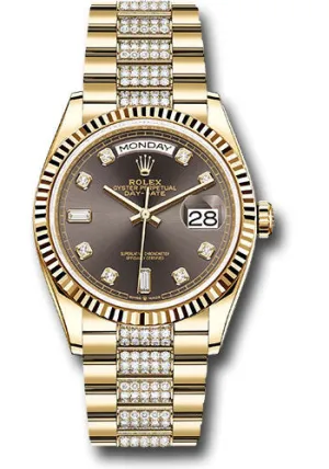   x Yellow Gold Day-Date 36 Watch - Fluted Bezel - Dark Grey Diamond Dial - Diamond President Bracelet - 128238 dkgrddp Day-Date Watches Affordable Day-Date Watch