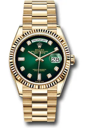   x Yellow Gold Day-Date 36 Watch - Fluted Bezel - Green Ombre Diamond Dial - President Bracelet - 128238 godp Day-Date Watches Affordable Day-Date Watch