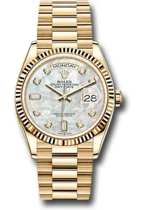   x Yellow Gold Day-Date 36 Watch - Fluted Bezel - Mother-of-Pearl Diamond Dial - President Bracelet - 128238 mdp Day-Date Watches Affordable Day-Date Watch