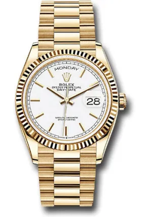   x Yellow Gold Day-Date 36 Watch - Fluted Bezel - White Index Dial - President Bracelet - 128238 wip Day-Date Watches Affordable Day-Date Watch