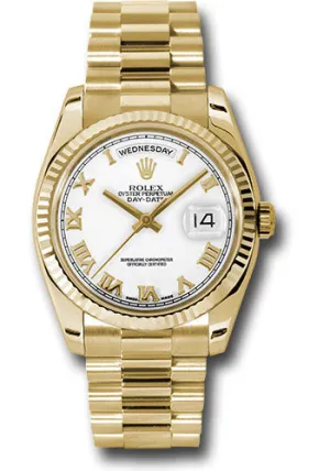   x Yellow Gold Day-Date 36 Watch - Fluted Bezel - White Roman Dial - President Bracelet - 118238 wrp Day-Date Watches Affordable Day-Date Watch