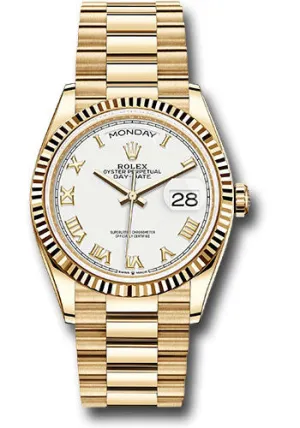   x Yellow Gold Day-Date 36 Watch - Fluted Bezel - White Roman Dial - President Bracelet - 128238 wrp Day-Date Watches Affordable Day-Date Watch