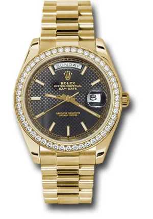   x Yellow Gold Day-Date 40 Watch -  Bezel - Black Diagonal Motif Index Dial - President Bracelet - 228348RBR bkdmip Day-Date Watches Affordable Day-Date Watch