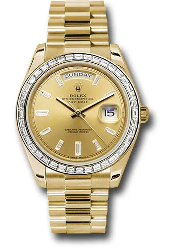   x Yellow Gold Day-Date 40 Watch -  Bezel - Champagne Baguette Diamond Dial - President Bracelet - 228398TBR chbdp Day-Date Watches Affordable Day-Date Watch