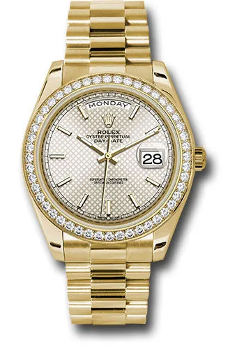   x Yellow Gold Day-Date 40 Watch -  Bezel - Silver Diagonal Motif Index Dial - President Bracelet - 228348RBR sdmip Day-Date Watches Affordable Day-Date Watch