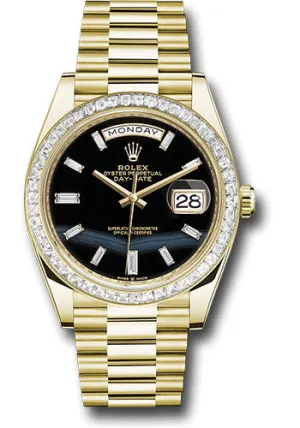   x Yellow Gold Day-Date 40 Watch - Diamond Bezel - Onyx Dial - President Bracelet - 228398tbr onbdp Day-Date Watches Affordable Day-Date Watch