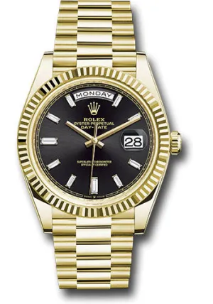   x Yellow Gold Day-Date 40 Watch - Fluted Bezel - Black Baguette Diamond Dial - President Bracelet - 228238 bkbdp Day-Date Watches Affordable Day-Date Watch