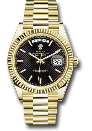   x Yellow Gold Day-Date 40 Watch - Fluted Bezel - Black Diagonal Motif Index Dial - President Bracelet - 228238 bkdmip Day-Date Watches Affordable Day-Date Watch