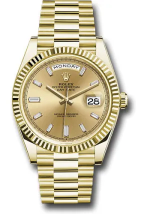  x Yellow Gold Day-Date 40 Watch - Fluted Bezel - Champagne Baguette Diamond Dial - President Bracelet - 228238 chbdp Day-Date Watches Affordable Day-Date Watch