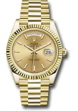   x Yellow Gold Day-Date 40 Watch - Fluted Bezel - Champagne Index Dial - President Bracelet - 228238 chip Day-Date Watches Affordable Day-Date Watch