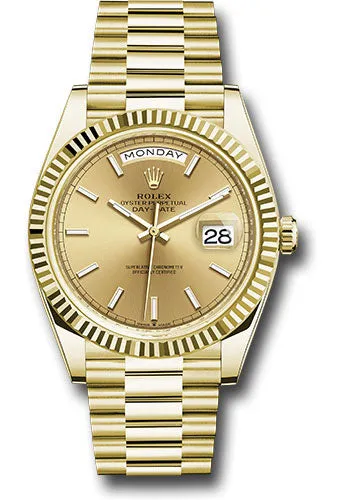   x Yellow Gold Day-Date 40 Watch - Fluted Bezel - Champagne Index Dial - President Bracelet - 228238 chip Day-Date Watches Affordable Day-Date Watch