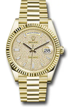   x Yellow Gold Day-Date 40 Watch - Fluted Bezel - Diamond-Paved Dial - President Bracelet - 228238 dpbdp Day-Date Watches Affordable Day-Date Watch