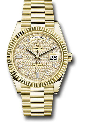   x Yellow Gold Day-Date 40 Watch - Fluted Bezel - Diamond-Paved Dial - President Bracelet - 228238 dpbdp Day-Date Watches Affordable Day-Date Watch