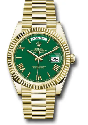   x Yellow Gold Day-Date 40 Watch - Fluted Bezel - Green Roman Dial - President Bracelet - 228238 grrp Day-Date Watches Affordable Day-Date Watch