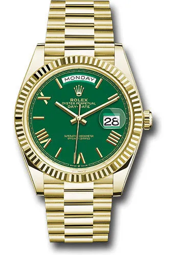   x Yellow Gold Day-Date 40 Watch - Fluted Bezel - Green Roman Dial - President Bracelet - 228238 grrp Day-Date Watches Affordable Day-Date Watch