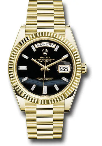   x Yellow Gold Day-Date 40 Watch - Fluted Bezel - Onyx Dial - President Bracelet - 228238 onbdp Day-Date Watches Affordable Day-Date Watch