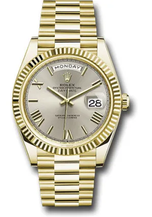   x Yellow Gold Day-Date 40 Watch - Fluted Bezel - Silver Bevelled Roman Dial - President Bracelet - 228238 srp Day-Date Watches Affordable Day-Date Watch