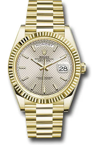   x Yellow Gold Day-Date 40 Watch - Fluted Bezel - Silver Diagonal Motif Index Dial - President Bracelet - 228238 sdmip Day-Date Watches Affordable Day-Date Watch
