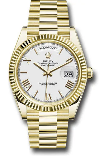   x Yellow Gold Day-Date 40 Watch - Fluted Bezel - White Bevelled Roman Dial - President Bracelet - 228238 wrp Day-Date Watches Affordable Day-Date Watch