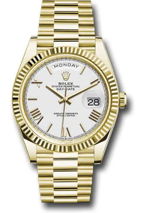   x Yellow Gold Day-Date 40 Watch - Fluted Bezel - White Bevelled Roman Dial - President Bracelet - 228238 wrp Day-Date Watches Affordable Day-Date Watch