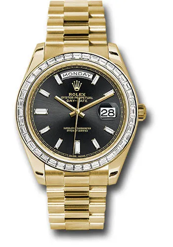   x Yellow Gold Day-Date 40 Watch - Yellow Gold Bezel - Black Baguette Diamond Dial - President Bracelet - 228398TBR bkbdp Day-Date Watches Affordable Day-Date Watch