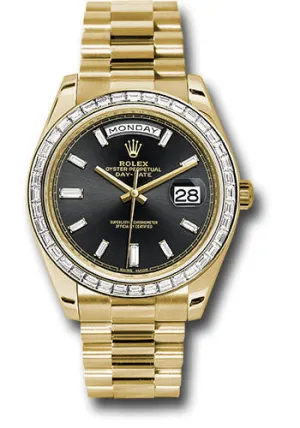   x Yellow Gold Day-Date 40 Watch - Yellow Gold Bezel - Black Baguette Diamond Dial - President Bracelet - 228398TBR bkbdp Day-Date Watches Affordable Day-Date Watch