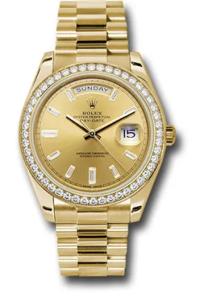   x Yellow Gold Day-Date 40 Watch - Yellow Gold Bezel - Champagne Baguette Diamond Dial - President Bracelet - 228348RBR chbdp Day-Date Watches Affordable Day-Date Watch